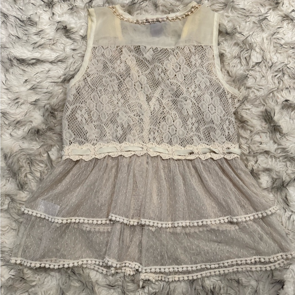 Ultra Pink Cream Tiered Tie Front Blouse - Picture 4 of 4
